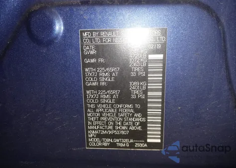 2019 Nissan Rogue Sv z USA, uszkodzony, nr VIN KNMAT2MV1KP537807